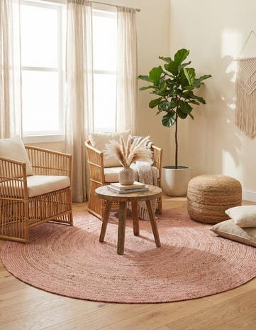 Light Pink Handmade Braided Jute Round Rug