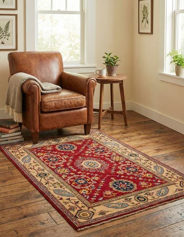 3' 4 x 4' 10 Hand Knotted Kazak Rug