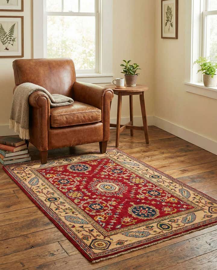 3' 4 x 4' 10 Hand Knotted Kazak Rug