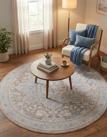 Cream Washable Timeless Round Rug