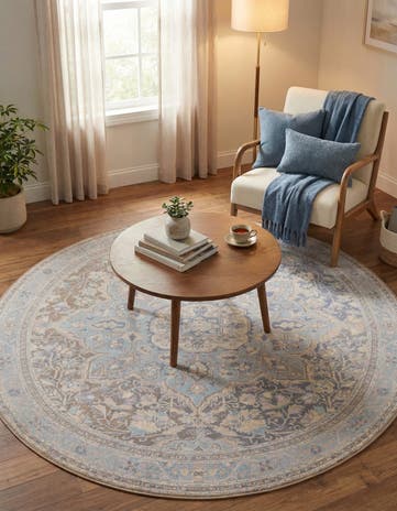 Cream Washable Timeless Round Rug