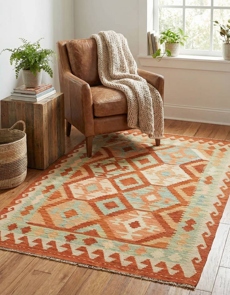 Detail image of 3' 3 x 5'  Hand Woven Kilim Waziri Wool Rug