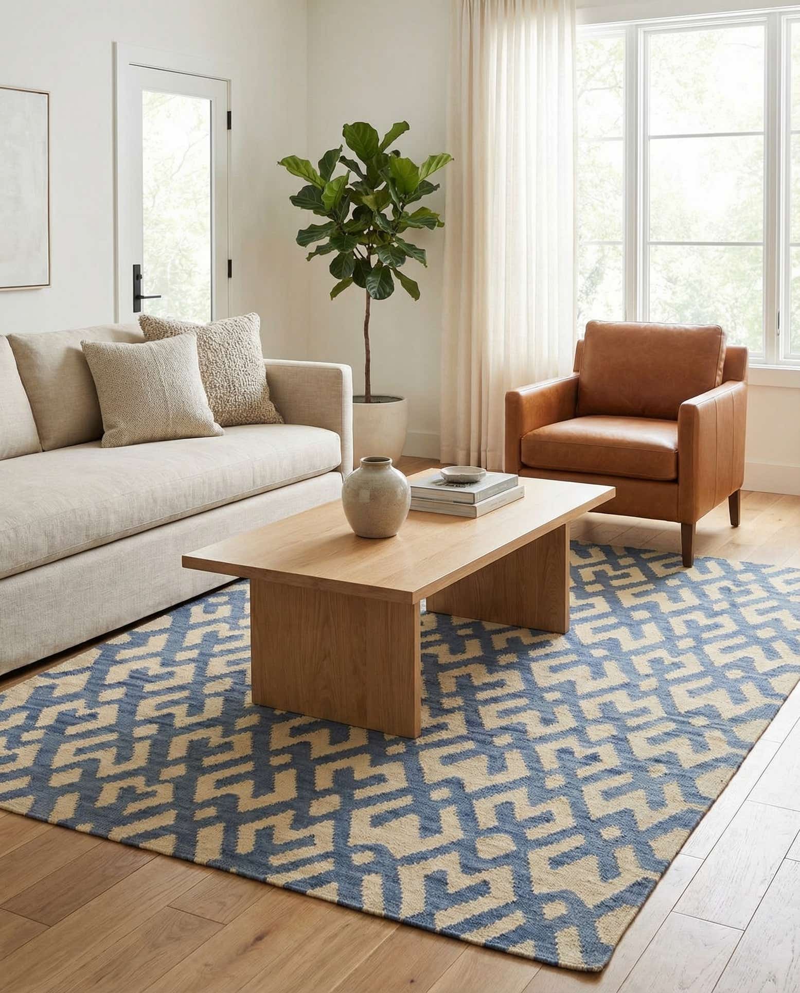 4' 6 x 5' 9 Hand Woven Kilim Modern Wool Rug
