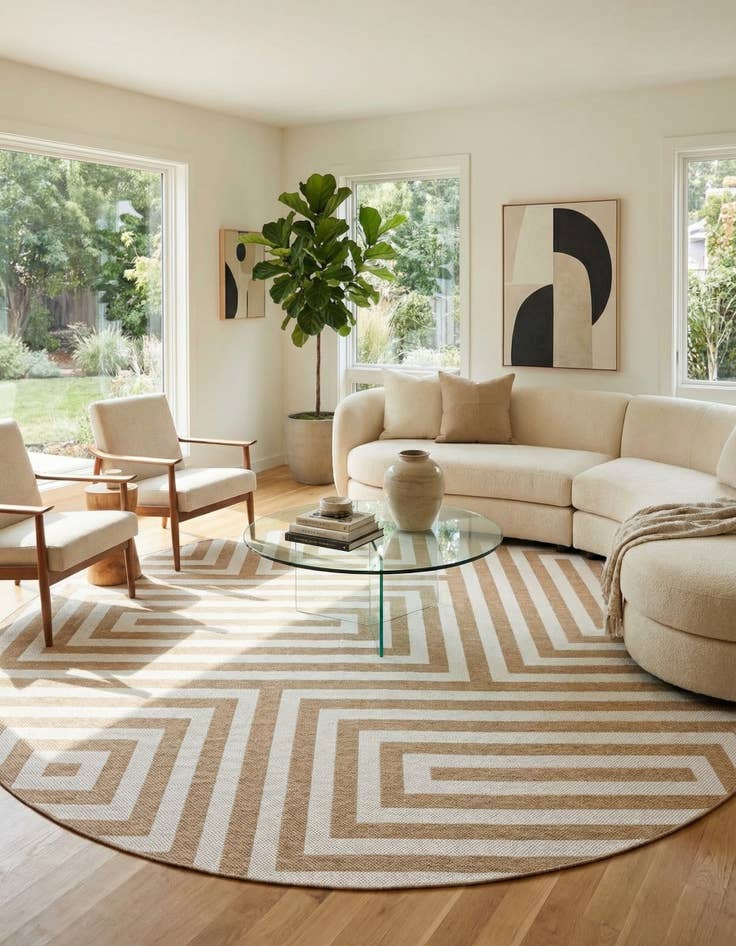 Detail image of 12' x 12'  Washable Modern Indoor / Outdoor Round Rug