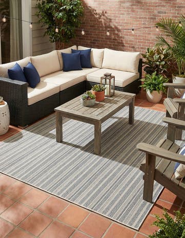 Light Blue Easy-Clean Ribbon Indoor / Outdoor Square Rug