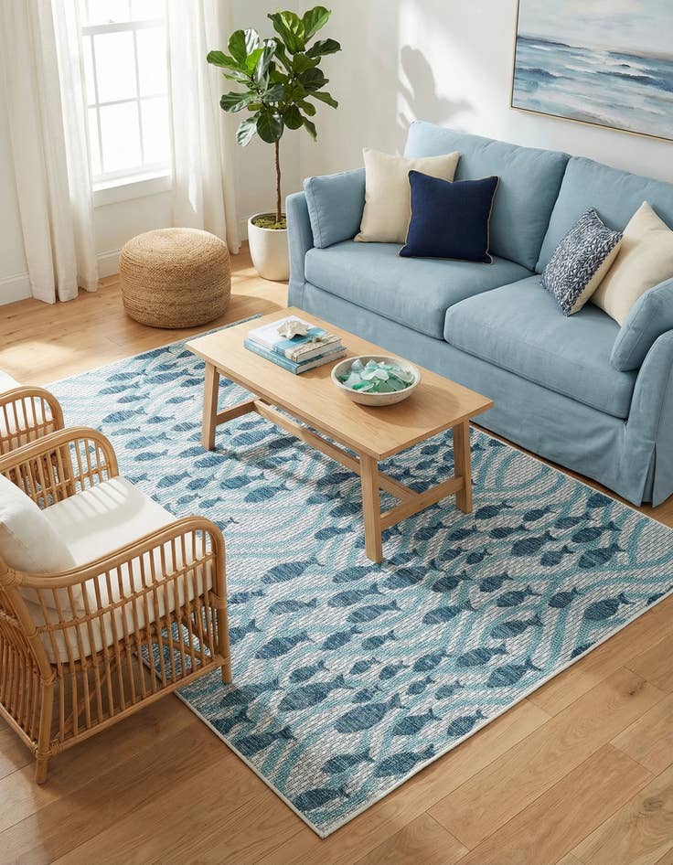 Detail image of 4' 1 x 6' 1  Washable Coastal Indoor / Outdoor Rug