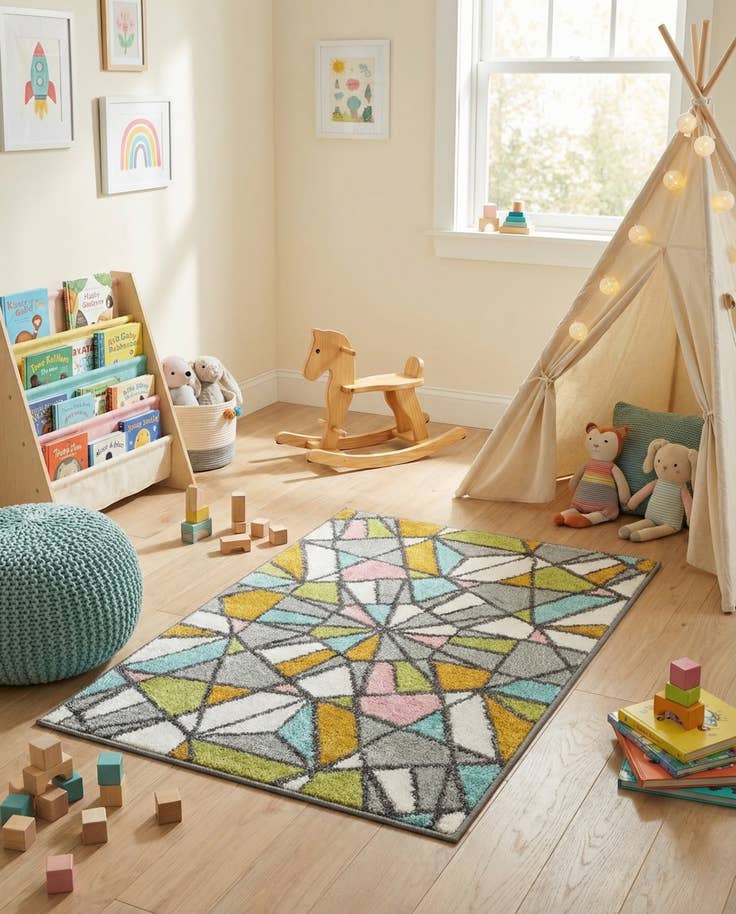 Detail image of 2' 2 x 3' 1 Stained Glass Whimsy Kids Rug