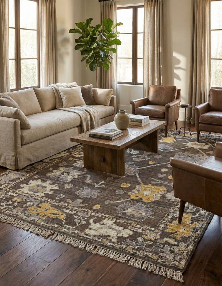 Detail image of 9' 1 x 12'  Hand Knotted Oushak Wool Rug