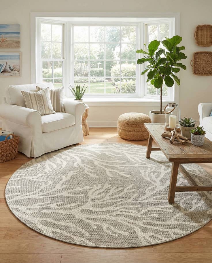 Detail image of 5' 3 x 5' 3 Easy-Clean Coastal Indoor / Outdoor Round Rug