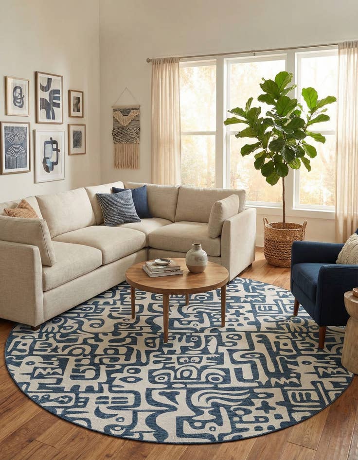 Detail image of  13' x 13'  Washable Modern Indoor / Outdoor Round Rug