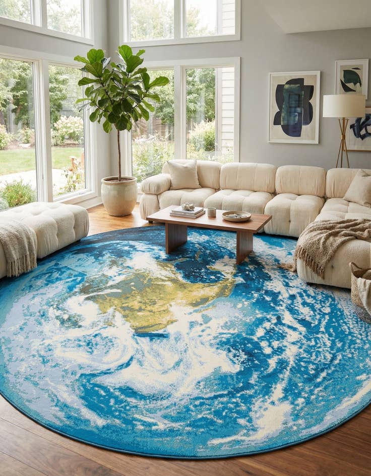 Detail image of 10' x 10'  Washable Modern Indoor / Outdoor Round Rug