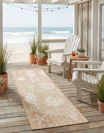 Taupe Easy-Clean Coastal Indoor / Outdoor Runner Rug