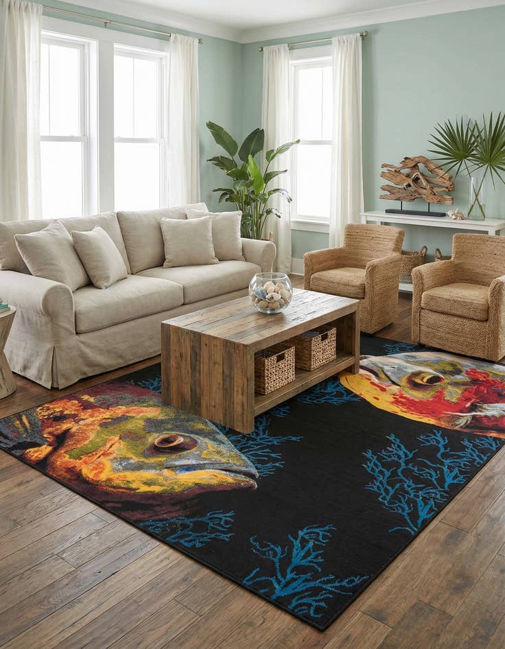 Detail image of  7' 10 x 10'  Washable Coastal Indoor / Outdoor Rug