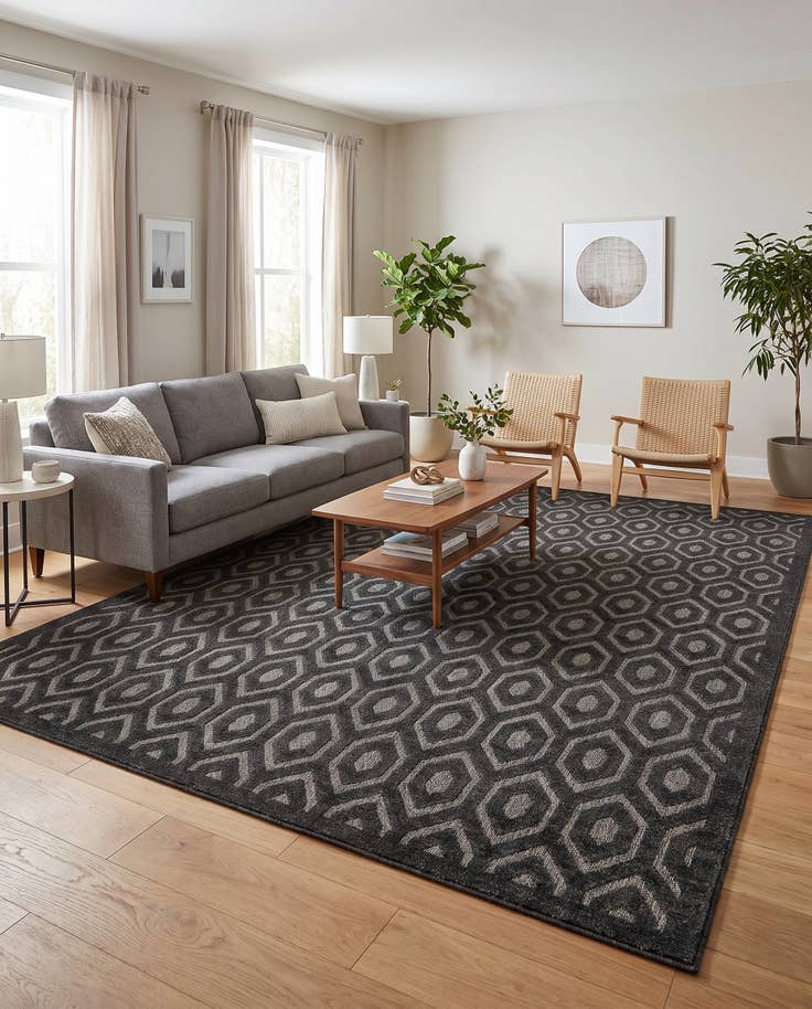 Detail image of 9' x 12' Easy-Clean Trellis Textured Indoor / Outdoor Rug