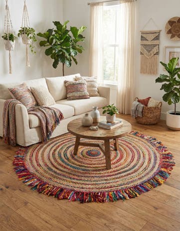 7' 10 x 7' 10 Hand Braided Chindi Jute Round Rug