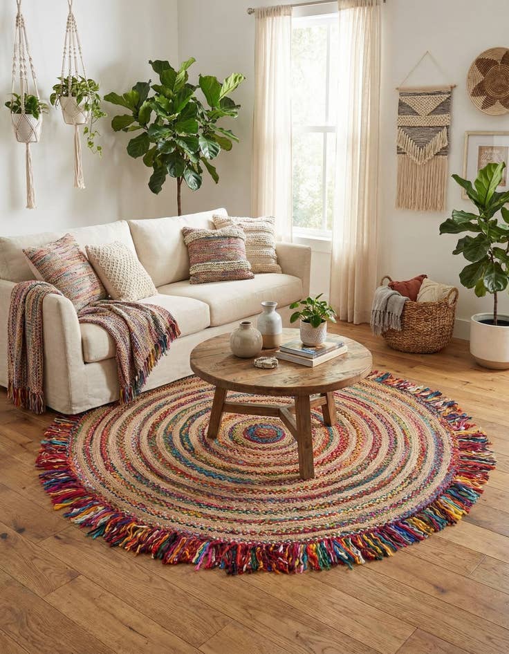 Detail image of 7' 10 x 7' 10  Hand Braided Chindi Jute Round Rug