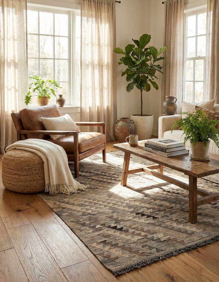 Detail image of  4' x 5' 10  Hand Woven Kilim Maymana Wool Rug