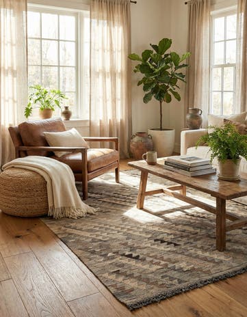 4' x 5' 10 Hand Woven Kilim Maymana Wool Rug