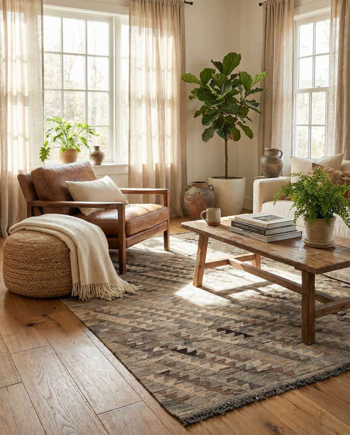 4' x 5' 10 Hand Woven Kilim Maymana Wool Rug