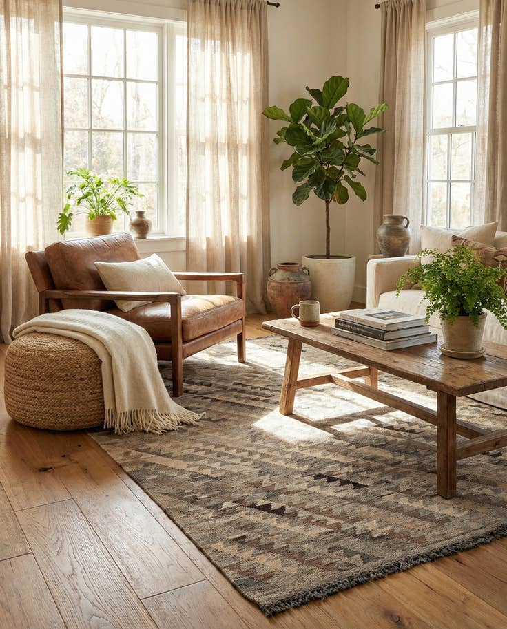 Detail image of 4' x 5' 10 Hand Woven Kilim Maymana Wool Rug