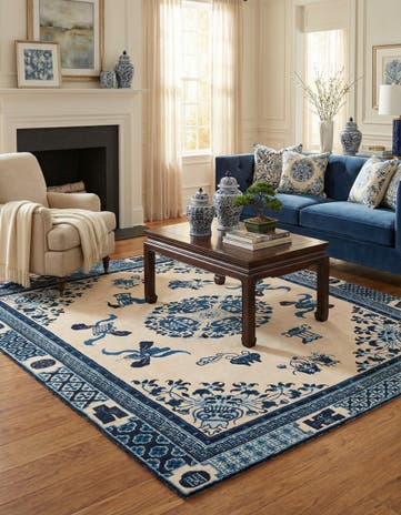 Ivory and Blue Boutique Square Rug