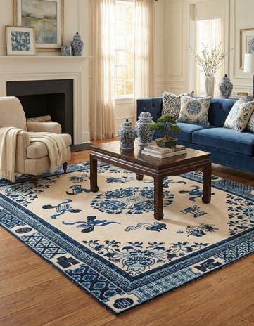 Ivory and Blue Boutique Square Rug