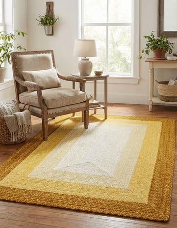 Yellow Handmade Hand Braided Wool Rug