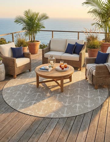 13' x 13' Easy-Clean Coastal Indoor / Outdoor Round Rug