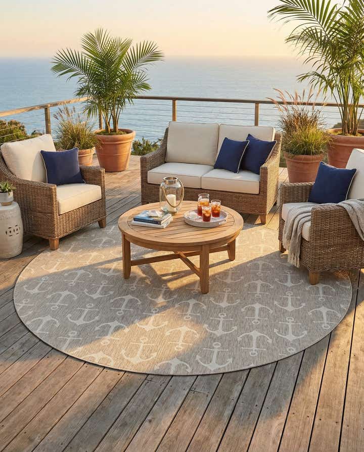 13' x 13' Easy-Clean Coastal Indoor / Outdoor Round Rug