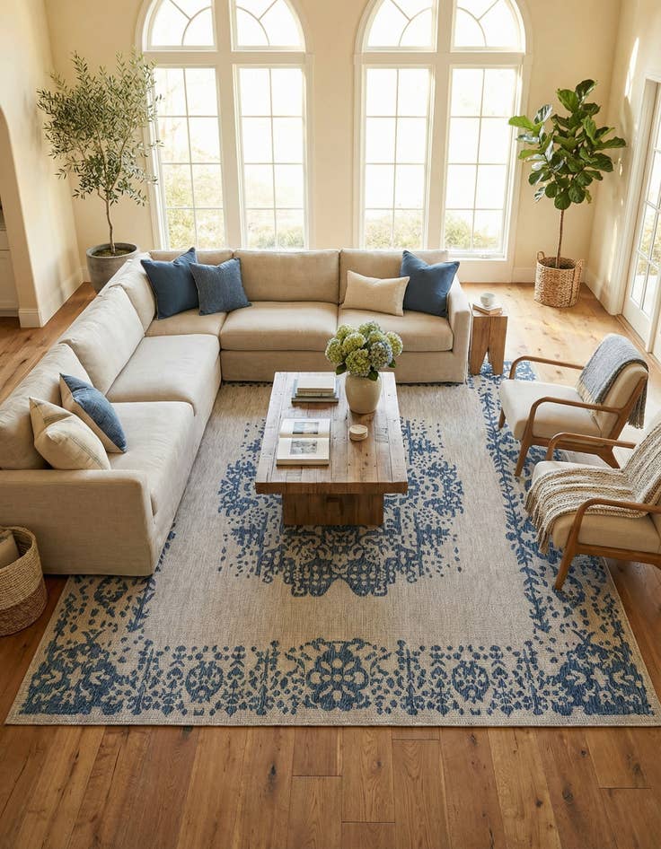 Detail image of 13' x 13'  Washable Traditional Indoor / Outdoor Square Rug
