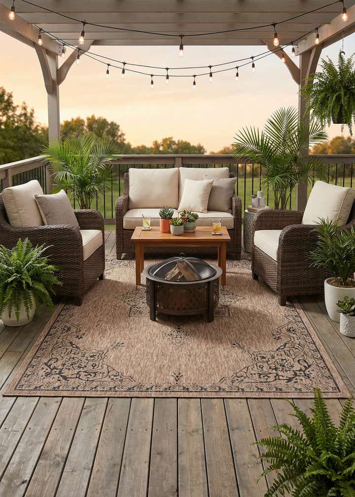 7' 10 x 11' Easy-Clean Traditional Indoor / Outdoor Rug