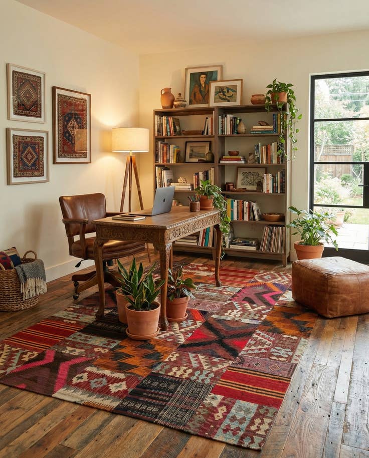 Detail image of 5' 10 x 8' 1 Hand Woven Kilim Patchwork Wool Rug