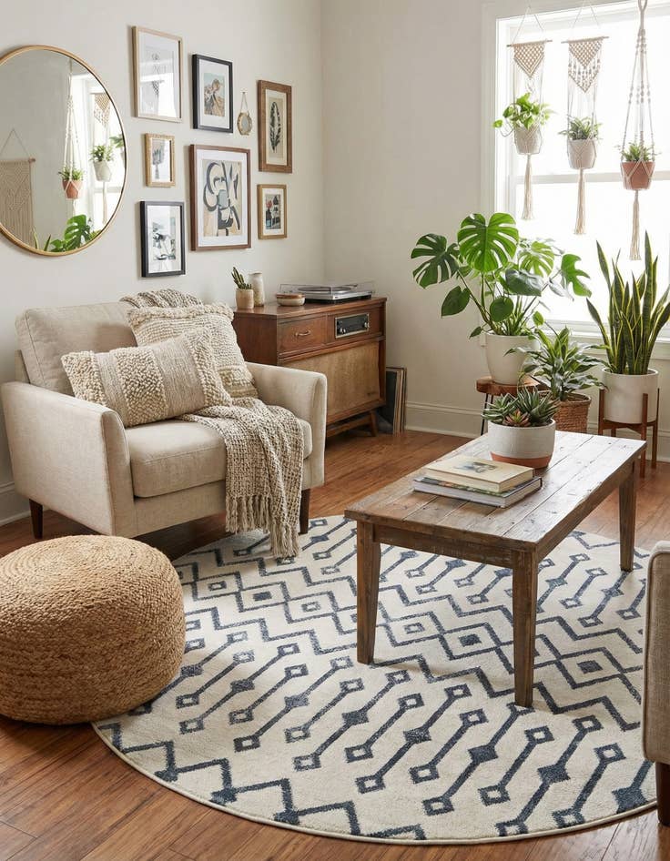 Detail image of  5' 3 x 5' 3 Bohemian Trellis Round Rug