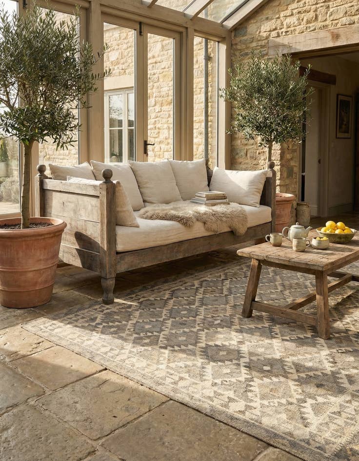 Detail image of 6' 8 x 9' 9  Hand Woven Kilim Maymana Wool Rug