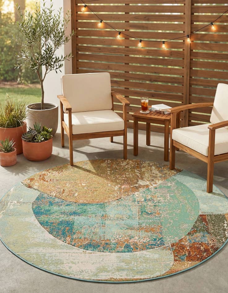 Detail image of 6' 1 x 6' 1 Easy-Clean Modern Indoor / Outdoor Round Rug