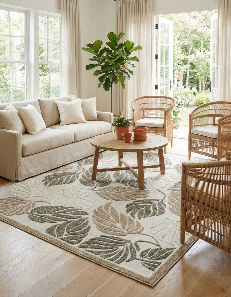 Detail image of 8' x 10'  Washable Botanical Indoor / Outdoor Rug