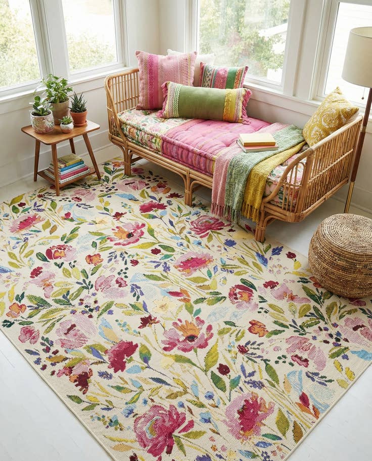 Detail image of 4' x 6' Easy-Clean Botanical Indoor / Outdoor Rug