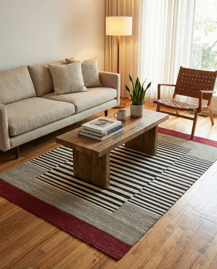 Detail image of 4' 2 x 5' 10 Hand Woven Kilim Modern Wool Rug