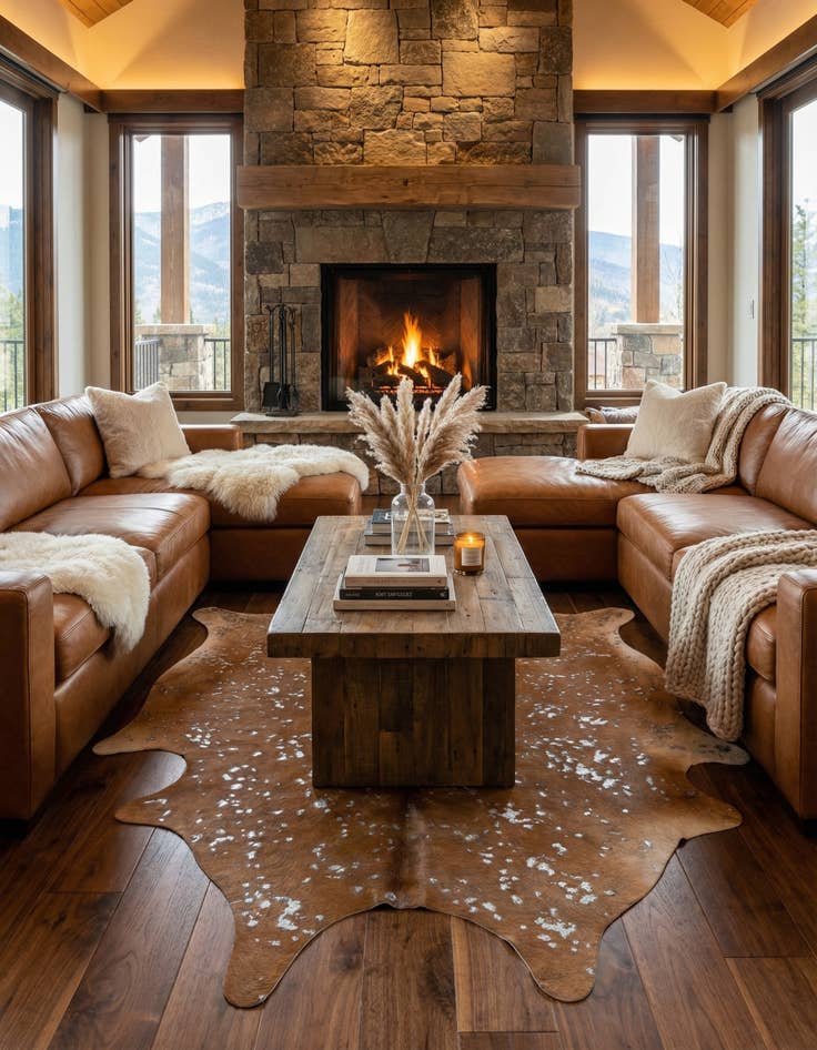 Detail image of  6' 6 x 7' 1 Cowhide Leather Freeform Rug