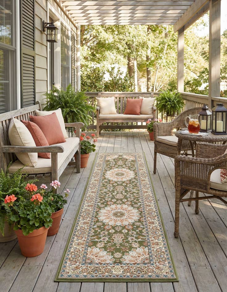 Detail image of 2' 7 x 12'  Washable Traditional Indoor / Outdoor Runner Rug