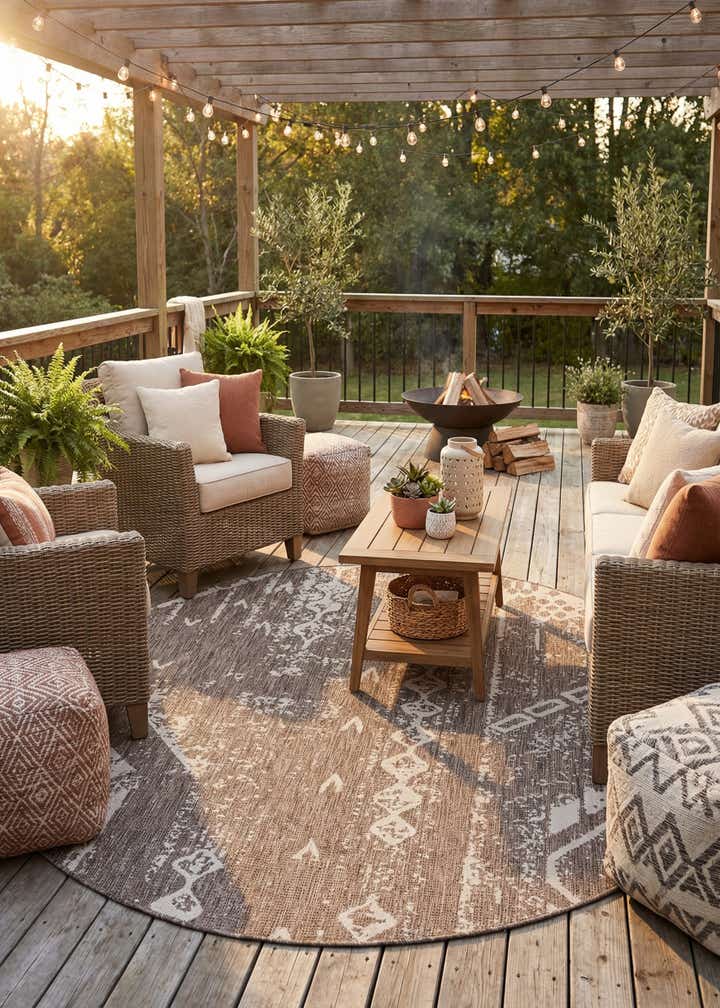 7' 10 x 7' 10 Easy-Clean Bohemian Indoor / Outdoor Round Rug