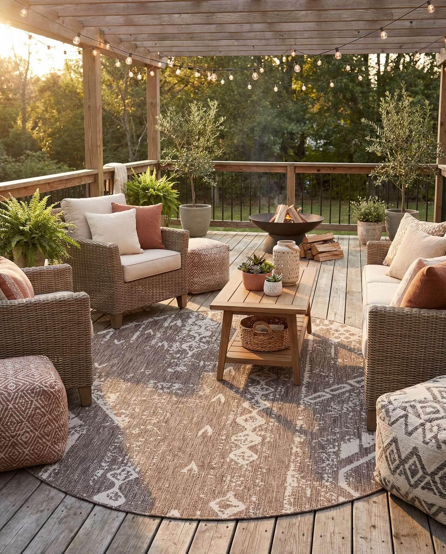 7' 10 x 7' 10 Easy-Clean Bohemian Indoor / Outdoor Round Rug