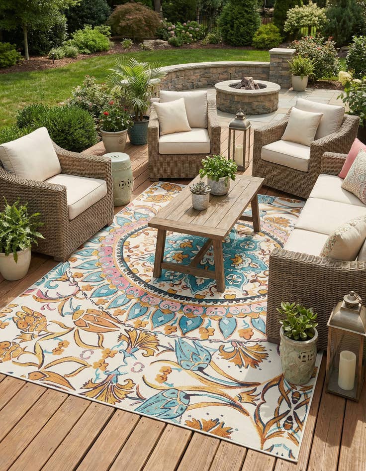 Detail image of 8' x 10'  Washable Traditional Indoor / Outdoor Rug