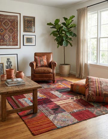 5' 1 x 6' 7 Hand Woven Kilim Patchwork Wool Rug