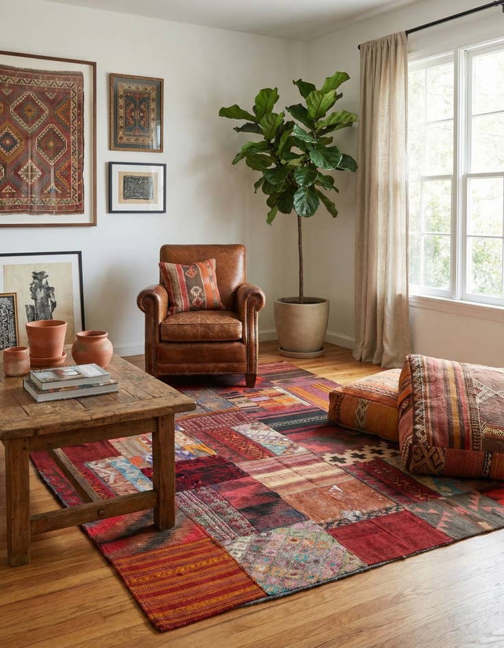 Detail image of 5' 1 x 6' 7  Hand Woven Kilim Patchwork Wool Rug