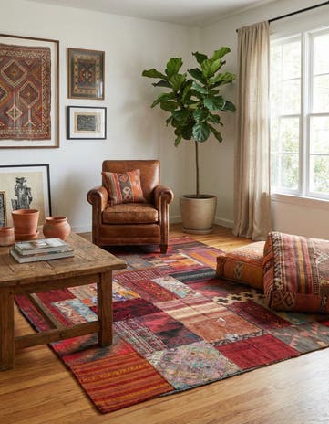 5' 1 x 6' 7 Hand Woven Kilim Patchwork Wool Rug