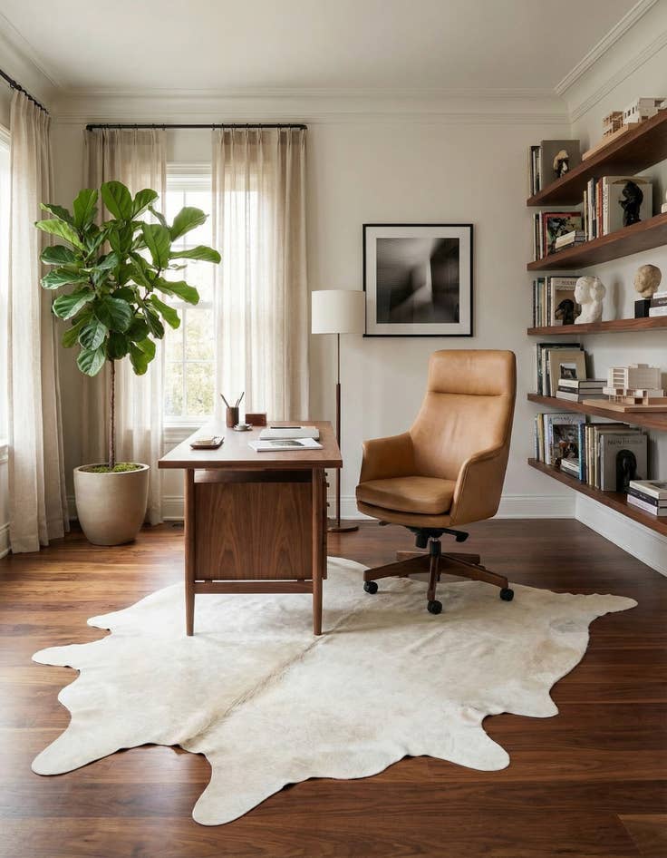 Detail image of 6' 4 x 6' 4 Cowhide Leather Square Rug