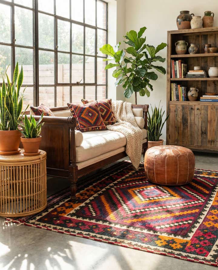 4' 5 x 4' 8 Hand Woven Kilim Fars Wool Square Rug