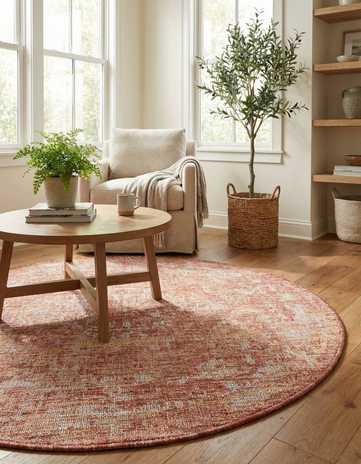 Detail image of 4' x 4'  Washable Traditional Indoor / Outdoor Round Rug