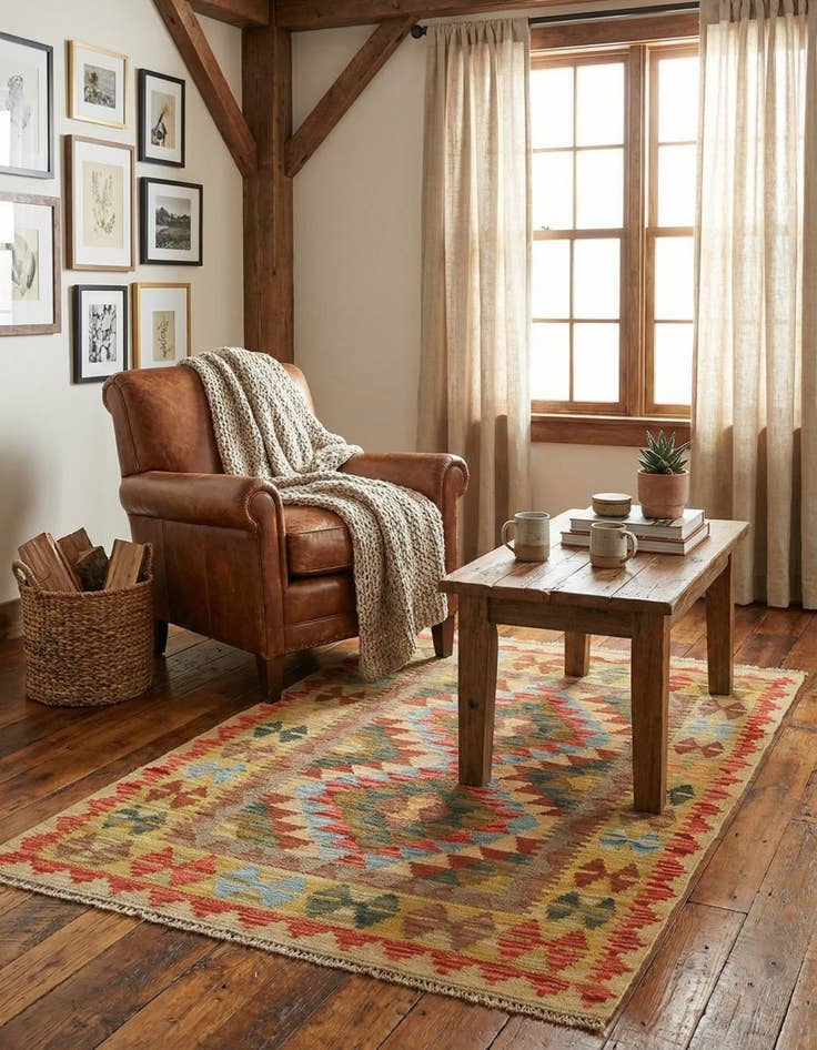 Detail image of 3' 2 x 3' 8  Hand Woven Kilim Maymana Wool Square Rug